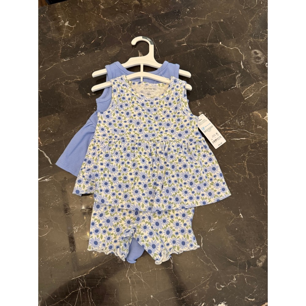 18M Carters Baby Girls 2-Piece Ribbed Peplum Top and Shorts Set NWT